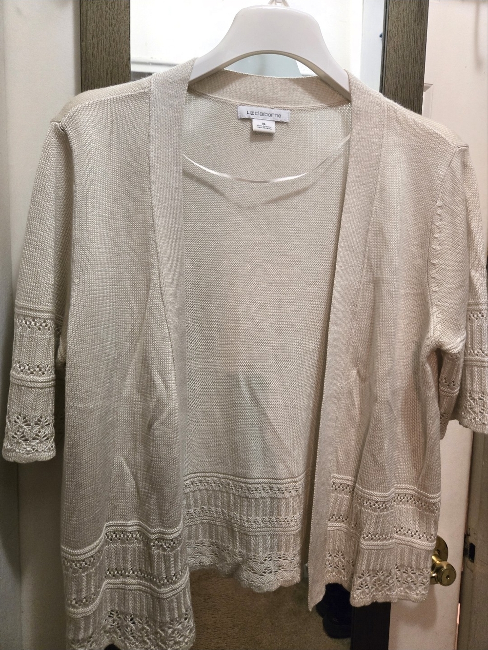 Cream Open-Front Crochet Hem Cardigan